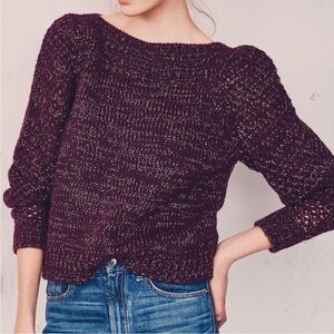 LOVESHACKFANCY Rosie Sweater Sz S Baby Alpaca Chunky Knit Puff Sleeves Crop Soft